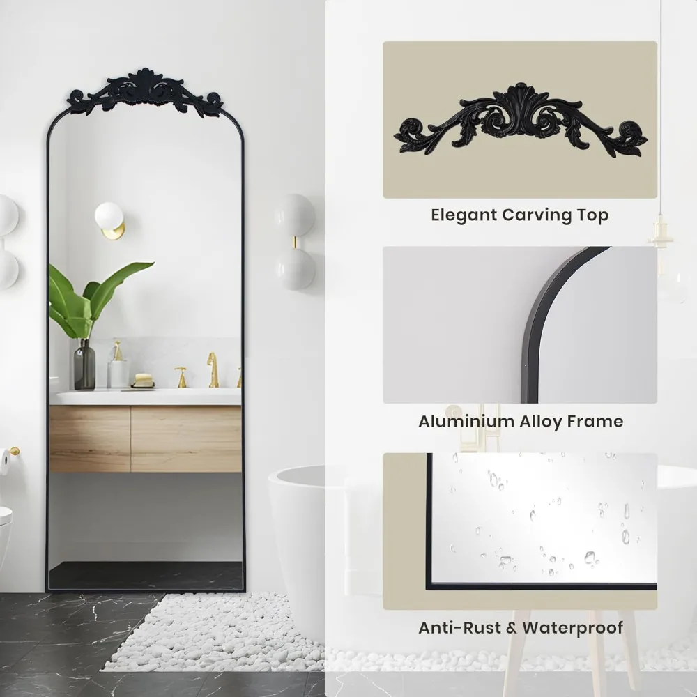 Vintage Ornate Carved Full-Length Freestanding Floor Mirror, 58x18 Inches, Wall Mountable, Full Body Vintage Style Mirror