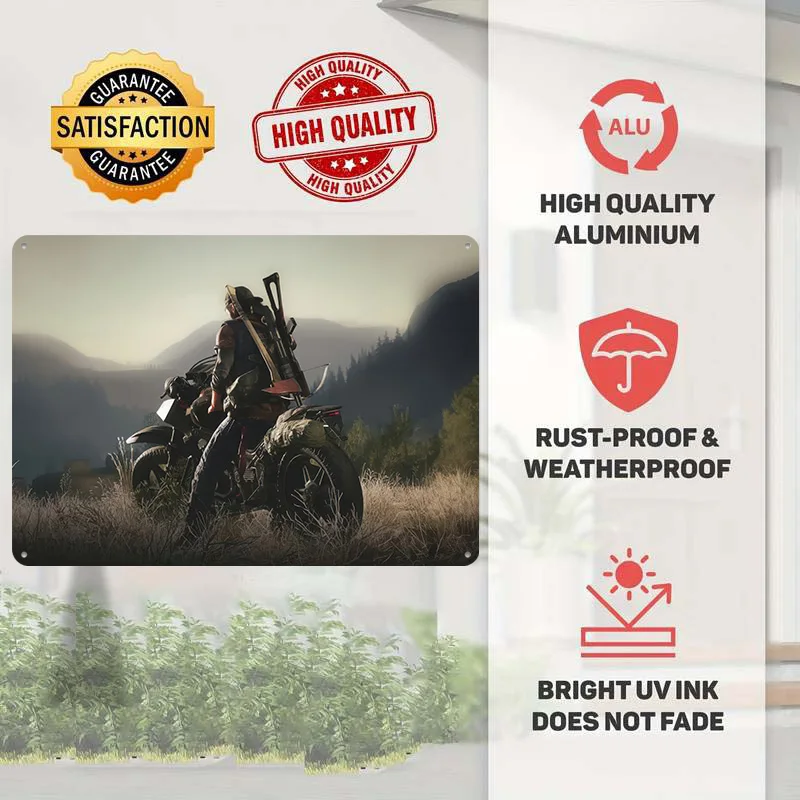 Survivor on a Motorcycle in a Post-apocalyptic Personalized 3D Textured Metal Poster Wall Art Vintage Tin Signs for Wand Deko