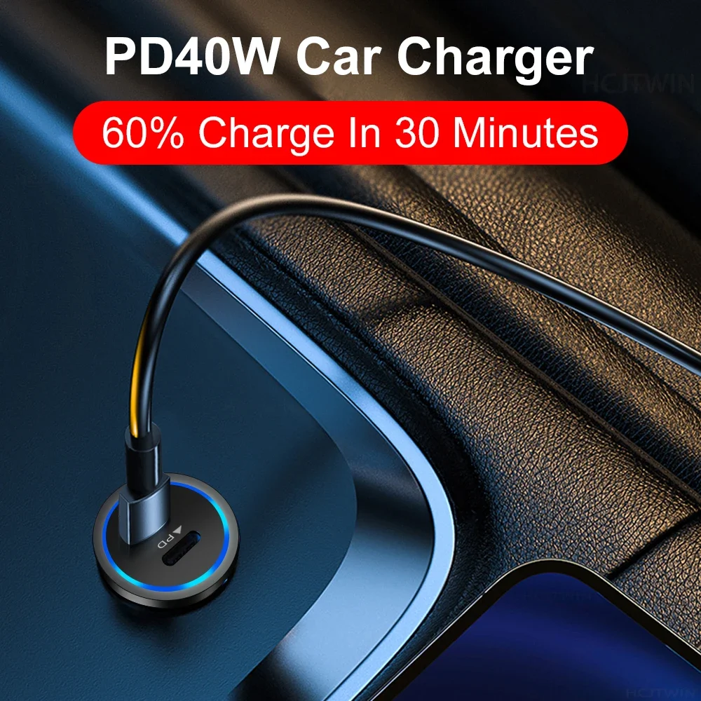 68W Dual USB Type C Car Charger Metal Auto PD Charger Adapter Fast Charging USB C Charger For iPhone 13 12 For CellPhone in Car