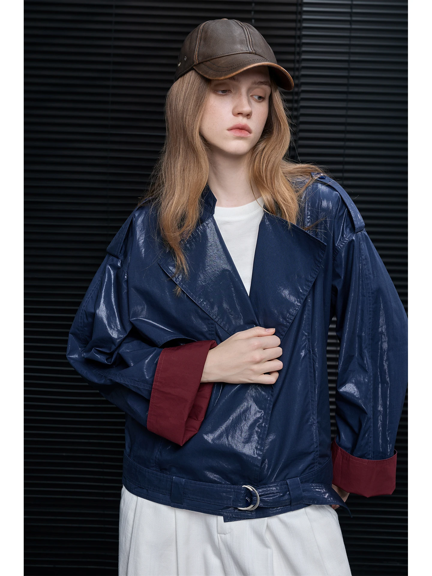 Street Sle Loose Fit Wax Leather Jaet Women's Spring 2026 New Unique Color Blo Faion Cool Unique Outerwear Coat