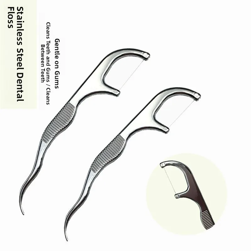 Stainless Steel Dental Floss Bow Toothpick Cleaning Line Dental Care Tooth Cleaning Tool Individual Use Personal Hygiene