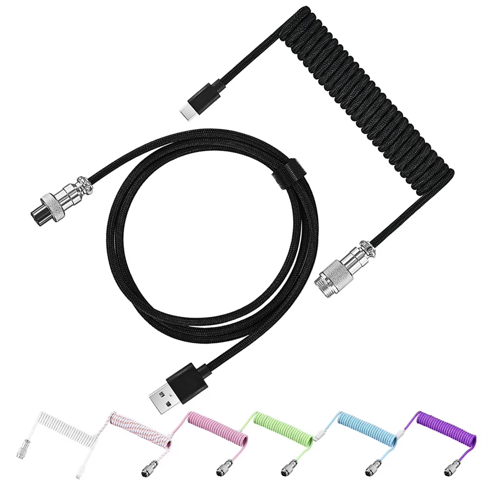 3M USB A auf Typ C für mechanische Gaming-Tastatur, doppelt ummanteltes Kabel mit abnehmbarem GX16 Aviator-Spiralstromkabel