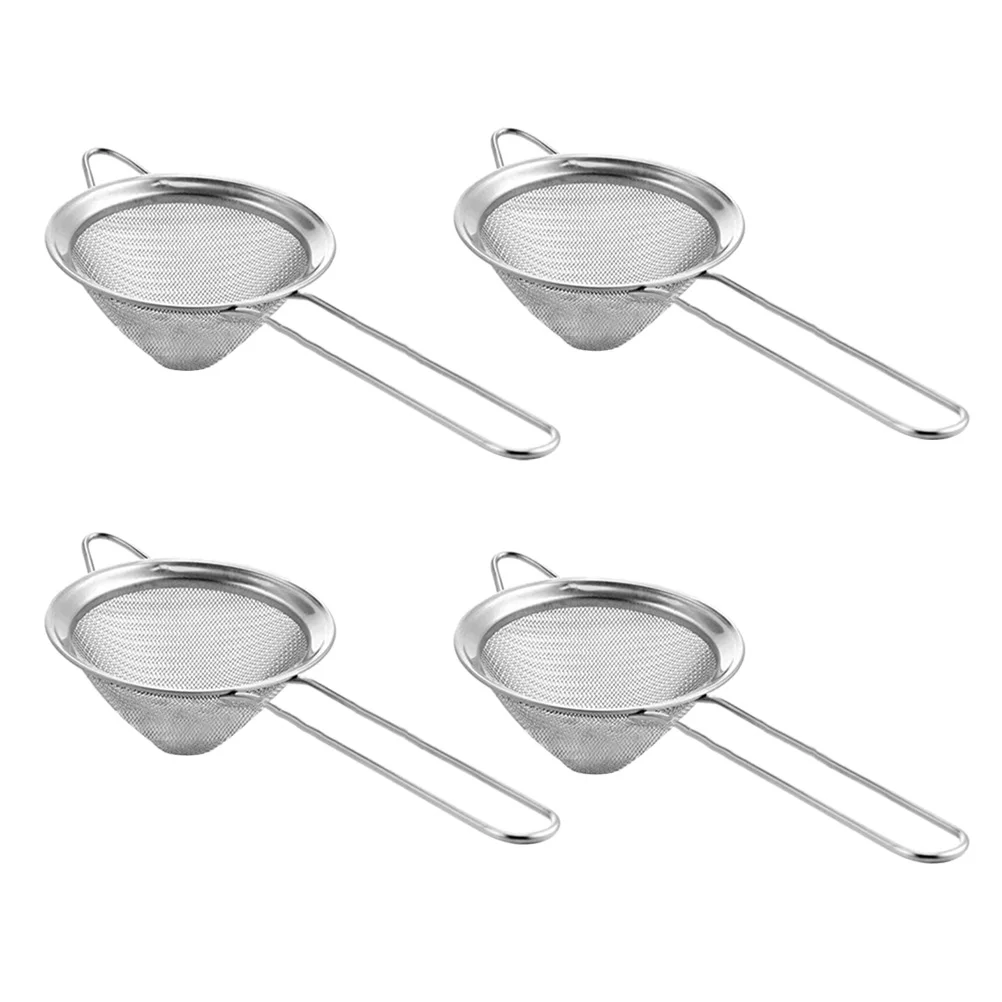 

4Pcs Stainless Steel Strainer Fine Mesh Filter Sieve Kitchen Food Strainers Conical Tea Hot Pot Colander Long Handle