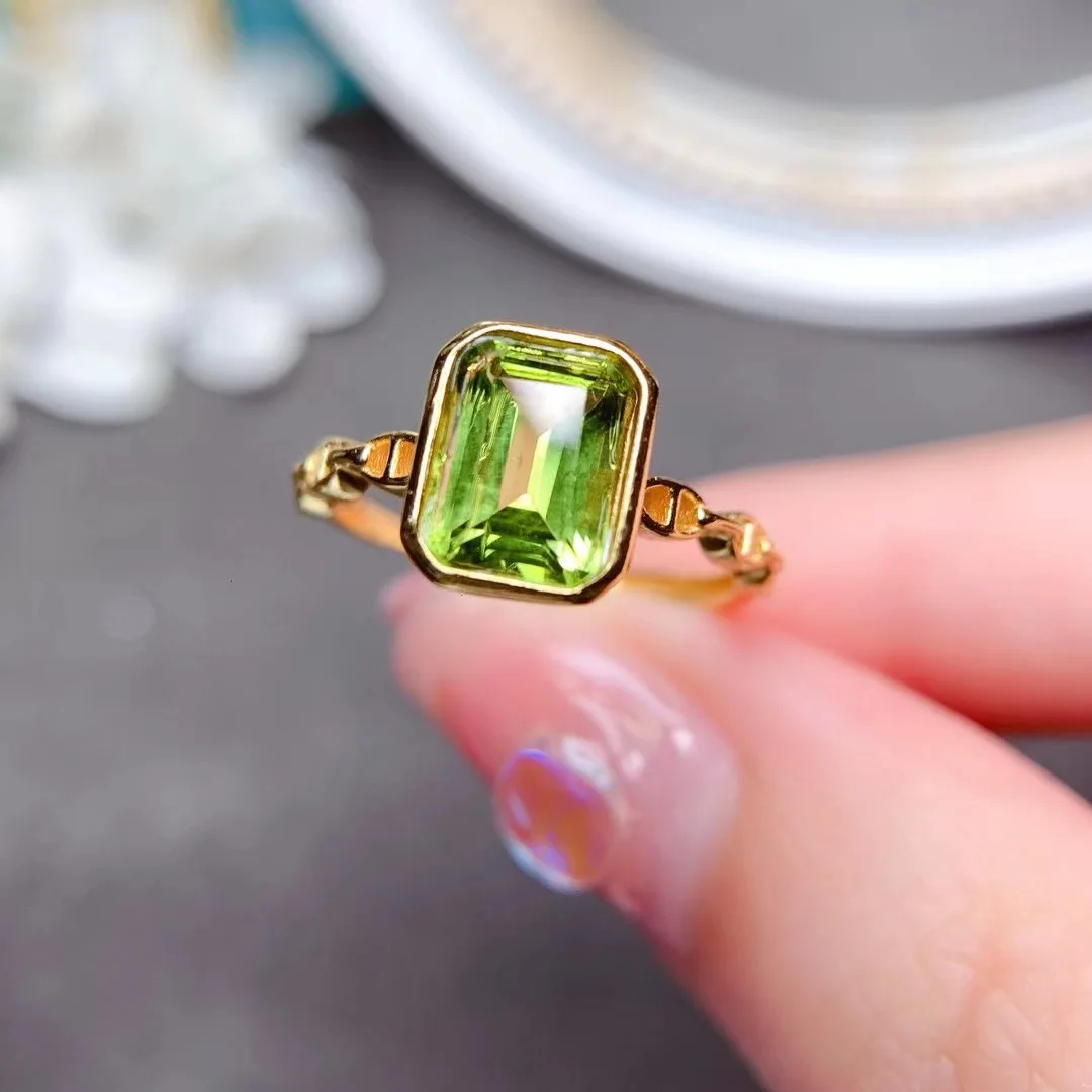 

VVS Grade Peridot Ring for Daily Wear 1.5ct 6mm*8mm Natural Peridot Silver Ring 925 Silver Peridot Jewelry