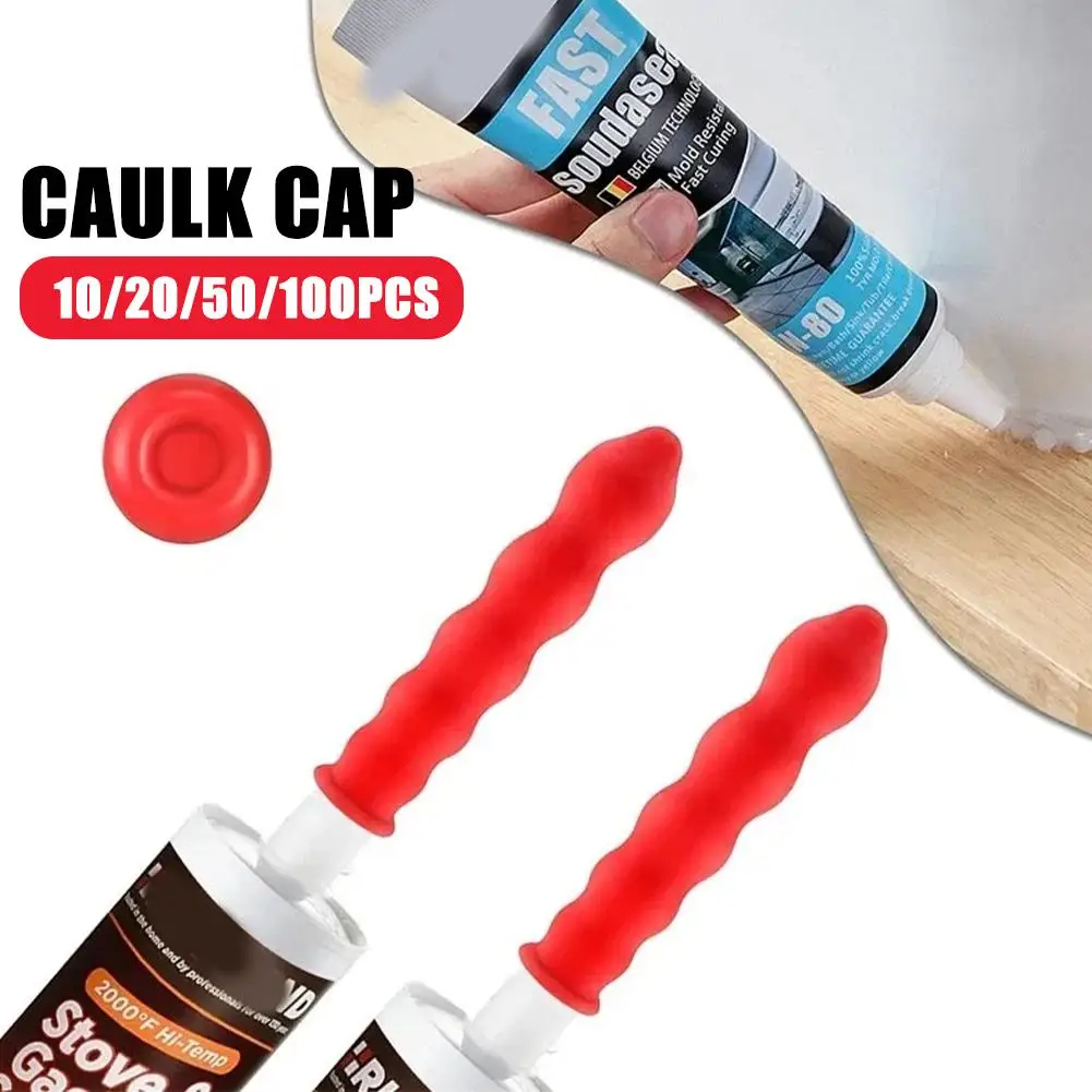 20pcs Caulk Cap Glass Glue Tip Sealing Cap Barrel Glue Mouth Protective Cover  Red Caulk Saving Cap Caulking Gun Nozzles Cap