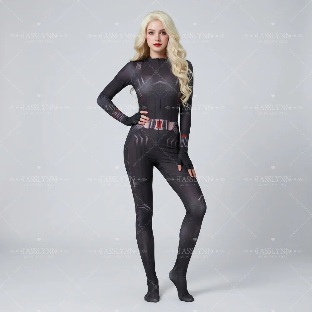 Widow Cosplay Zentai Bodysuit, Black Silver Red Tactical Print Jumpsuit, Women Superhero Costume for Halloween Comic Con view 5