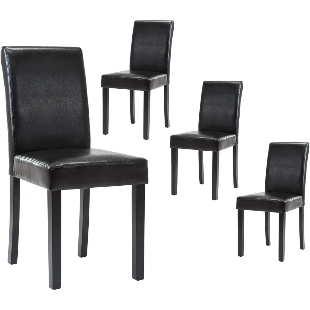 Dining Chair Set of 4 Urban Style PU Leather Dining Room Chair for Kitchen with Solid Wood Legs