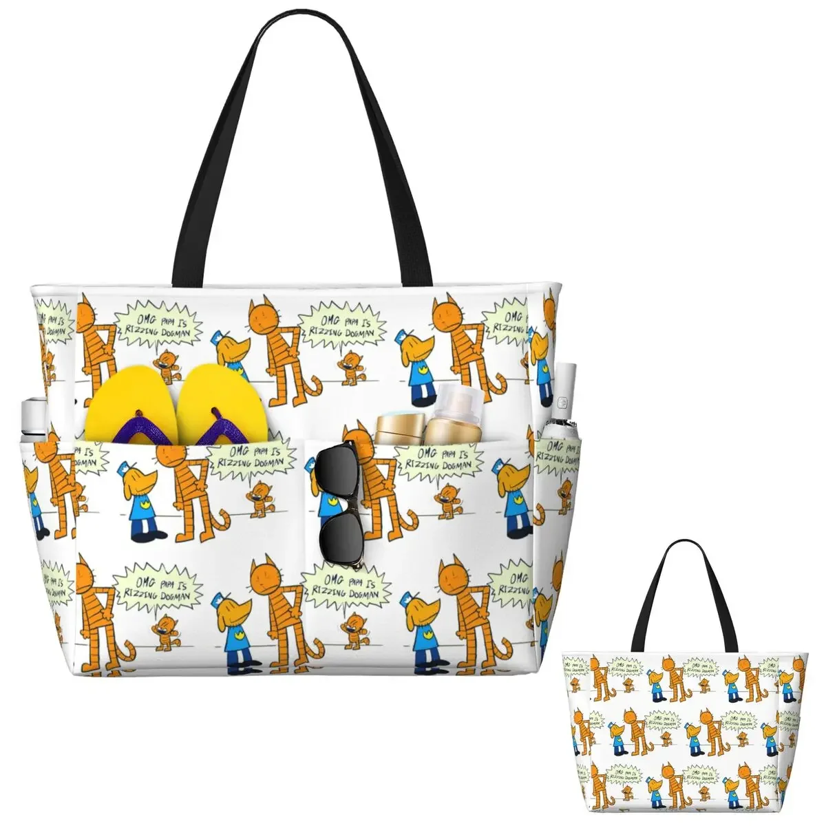 

Dog Man Lil Petey And Big Petey Fan Art Beach Tote Bag Sport Gym Yoga Duffle Large Tote Bag Women Travel Bag Fitness bag