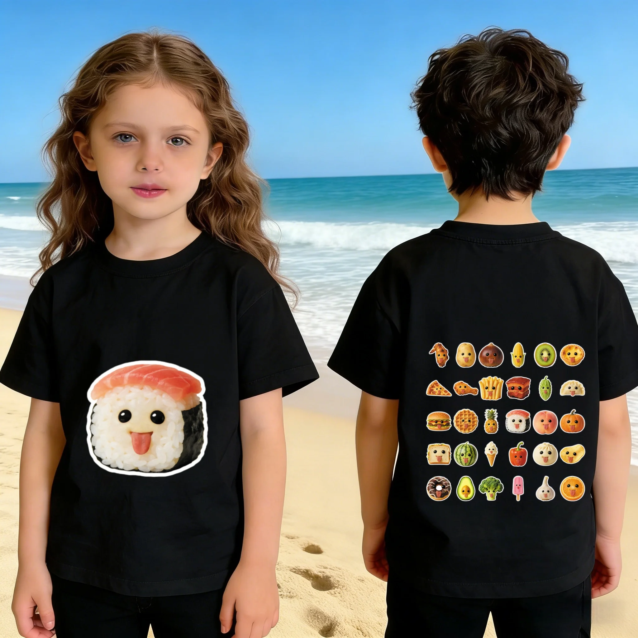 Kids Funny Fruit Vegetable Print Short Sleeve T-Shirt Loose Breathable Cotton All Season Multiple Sizes for Outdoor Daily Wear