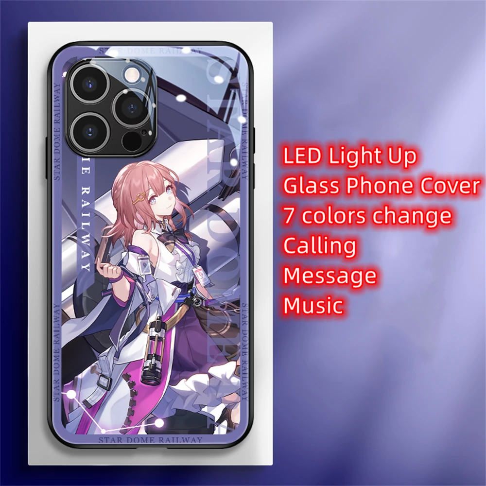 

For Honkai Star Rail Smart LED Light Glow Glass Phone Cover For OPPO Reno 5 6 7 8 9 Pro Plus Find X5 Pro Glitter Back Case