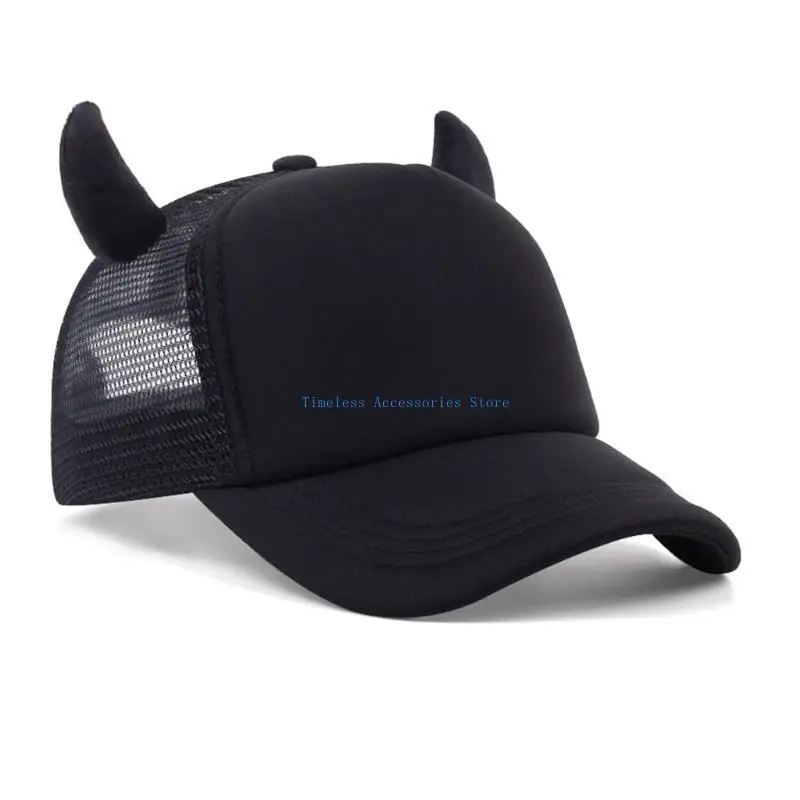 

97QE Travel Gathering Baseball Hat with Devil Horn Outdoor Sports Leisures Baseball Caps Woman Adjust Head Size Cycling Hat