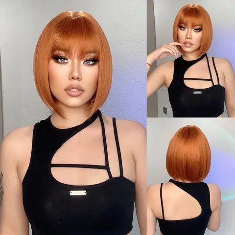 Orange bob hairstyle synthetic wig for Halloween party cosplay wig for daily use holiday high-temperature hair accessory