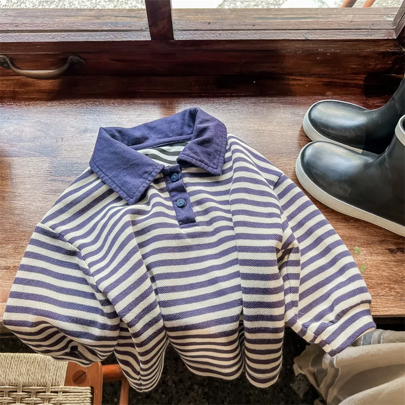 

New Autumn Korean Style Baby Boys Striped Shirts Long Sleeve Casual Toddlers Kids Pullovers Tops Children Clothes