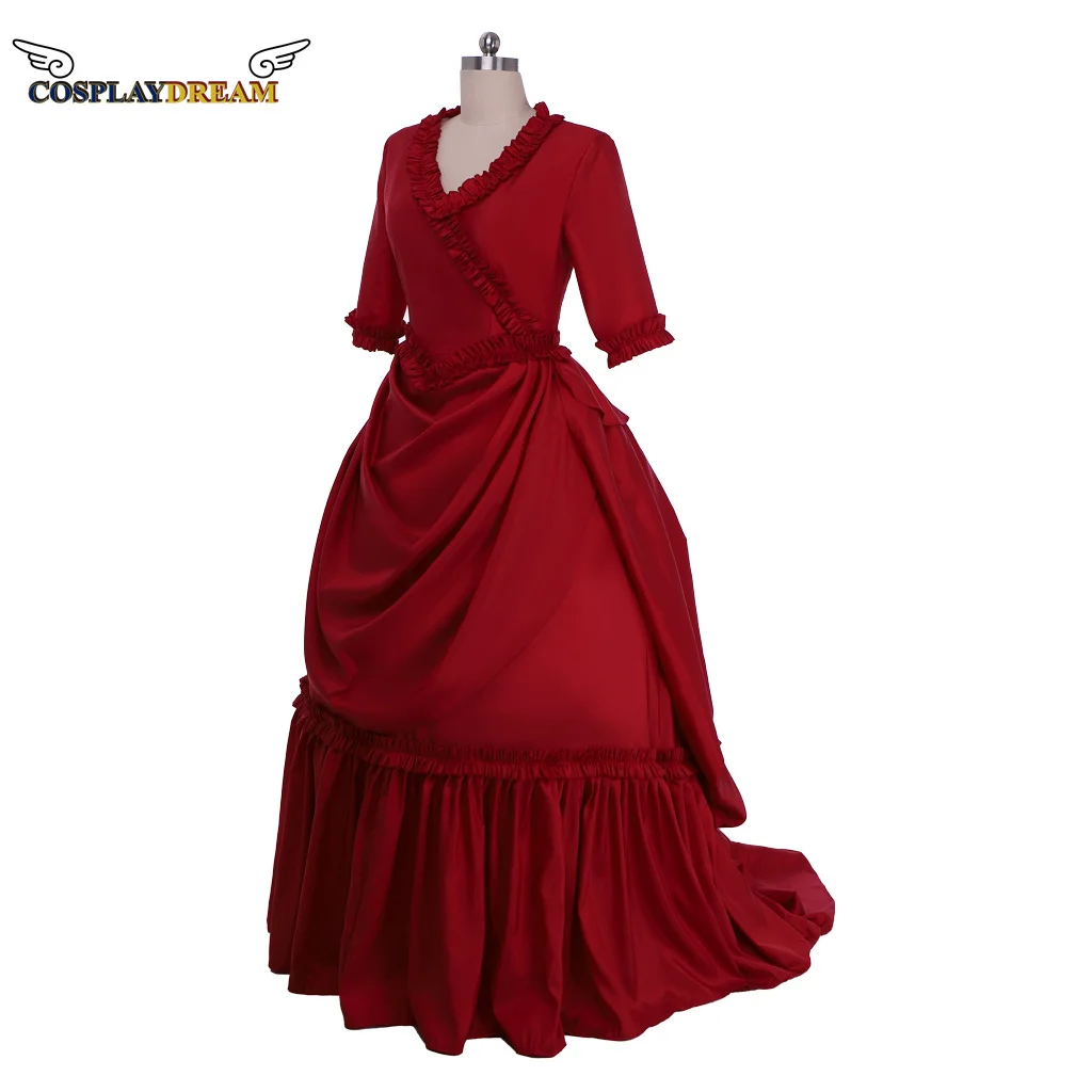 Movie Dracula Mina Harker Victorian Red Bustle Gown Gothic Steampunk Vampire Bustle Gown Plus Size Evening dress