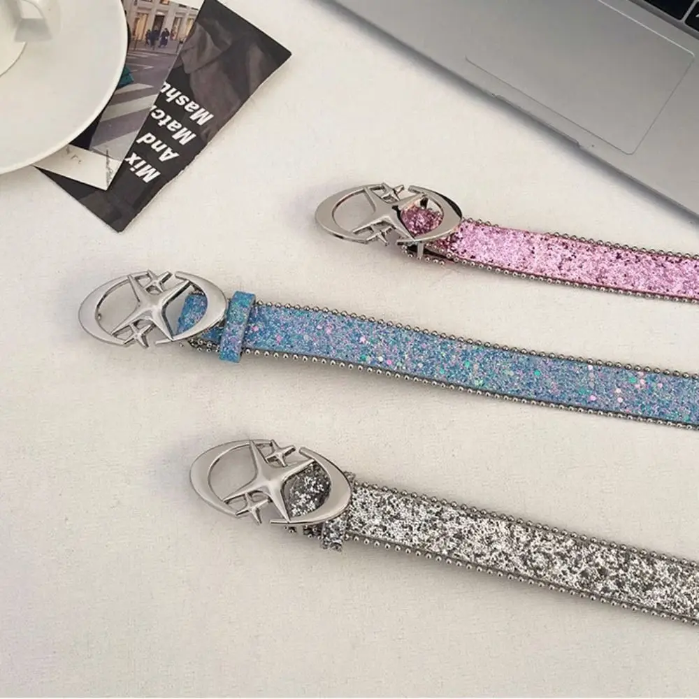 Cool Pu Leather Y2k Belt Waistband Korean Style Metal Buckle Belt Shiny Wide Belt Female Cummerbunds Decorative Jeans