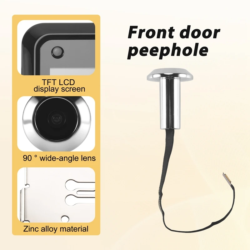 Kamera intip pintu, lubang Pengintip pintu, LCD sudut lebar 90 ° Digital 2.4 inci untuk rumah apartemen, pintu depan
