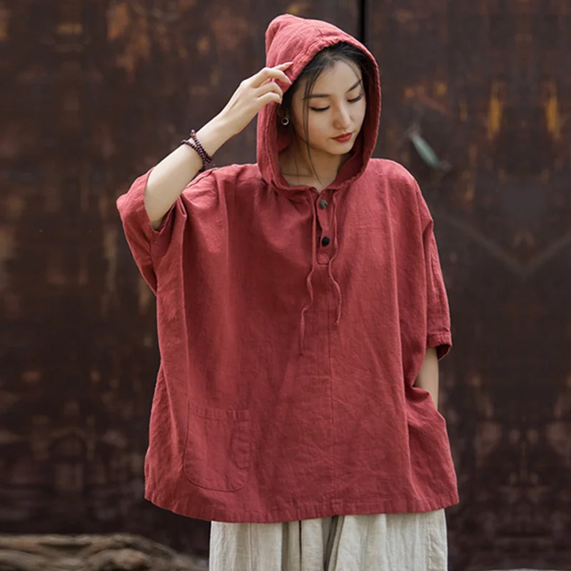 Short Sleeve T-shirts  Vintage Clothes Blouses and Shirts Oversized T-shirt Women Clothes Women's Blouse Cotton and Linen