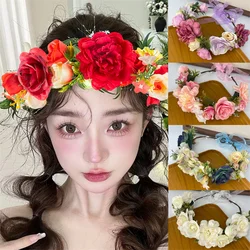 New fashion women's flower crown girl flower headband headdress bohemian festival wedding hair garland photo props headdress