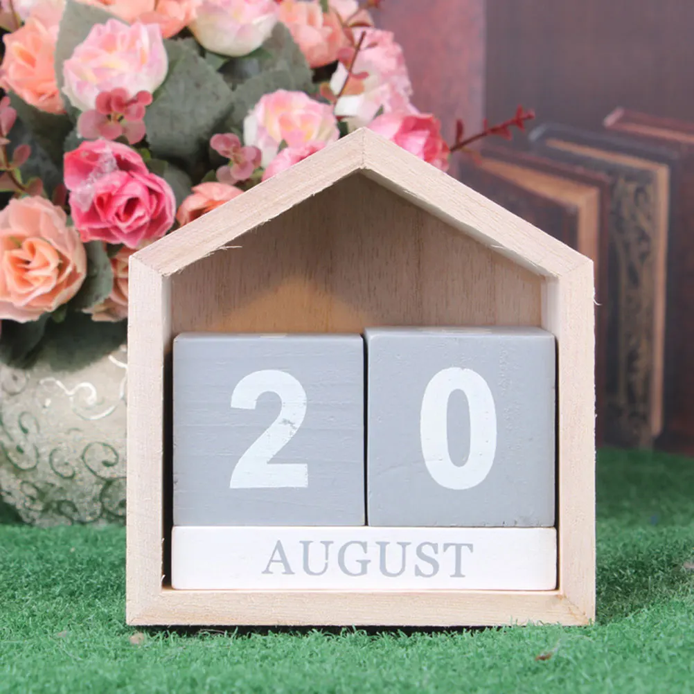 

Home Wooden Calendar Ornament Vintage Decor Office Desktop Decoration Daily Retro