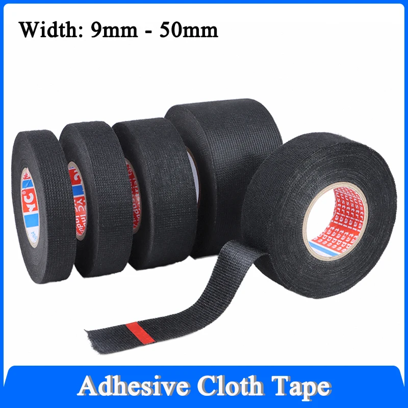 Heat-resistant Adhesive Cloth Fabric Tape 15m/roll 9-50mm For Automotive Cable Tape Harness Wiring Loom Electrical Heat Tapes