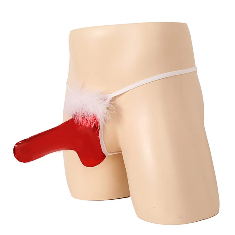 1pc Men Cock Christmas G-Strings Sexy Low Waist Underpants U Shape Pouch Underwear T-back Bikini Bottom Feather Thong