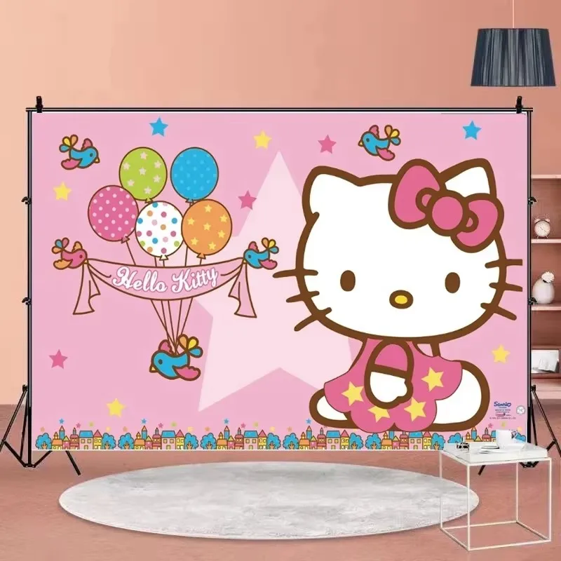 Hello Kitty Happy Birthday Party Decor Acrylic Cake Topper Disposable Table Plate Gift bag Set Balloons Girls Favors DIY Supplie