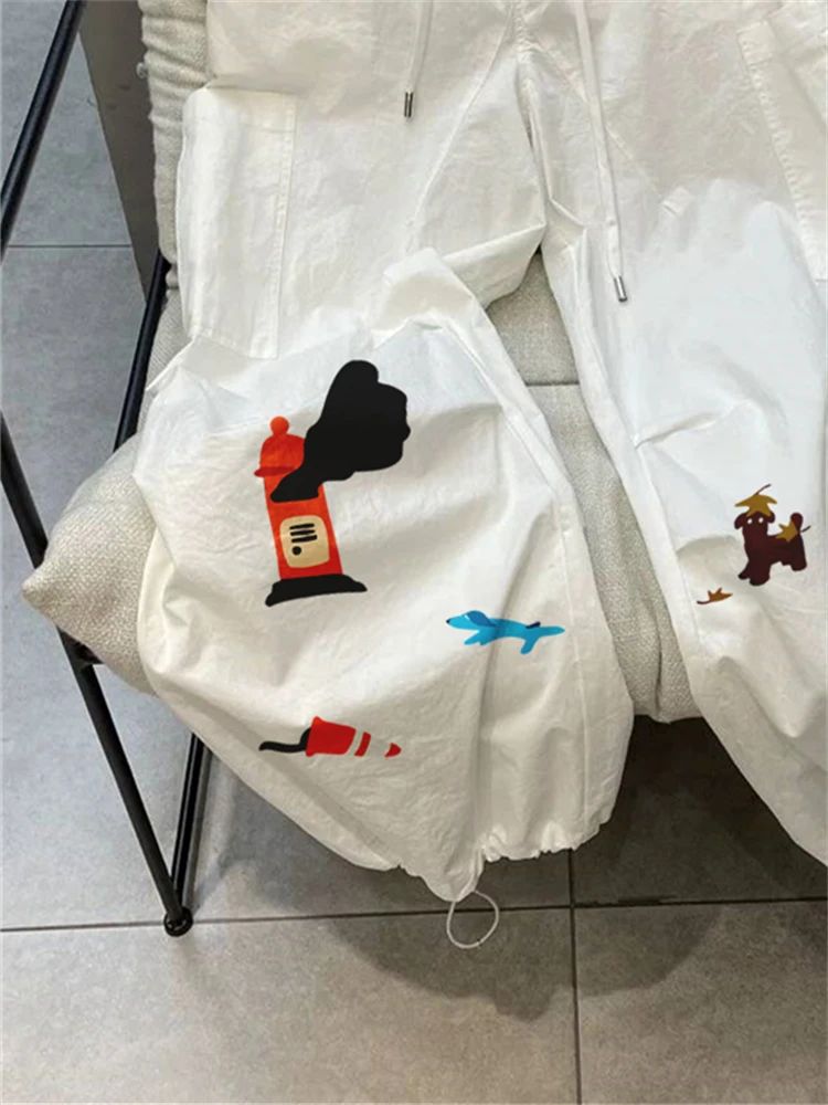 Creatieve bedrukte werkbroek met stringmanchetten voor mannen en vrouwen Hoge taille Rechte pijpen Sle Zomer Faion Casual broek