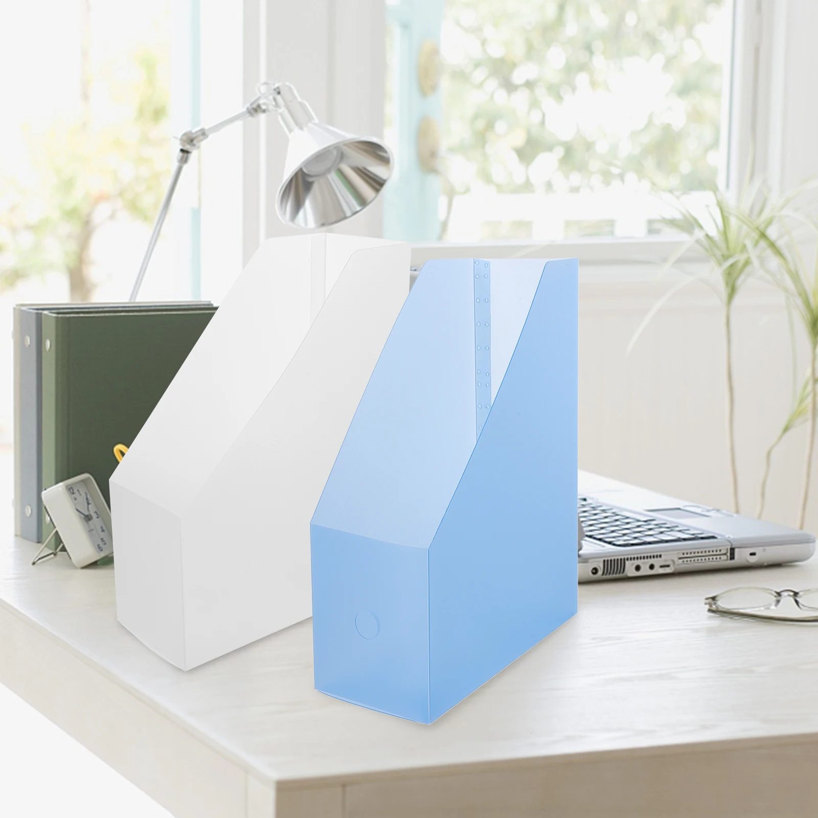 

3pcs Simple File Holders Book Boxes For Documents Large Capacity Storage Easy Access Ring Design Book Organizer