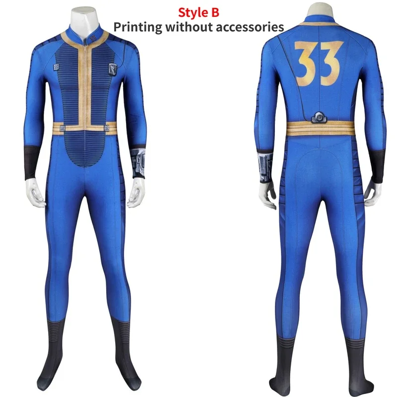 Kostum Cosplay pria Vault 33 Cosplay penyamaran jatuh pria Vault Dweller Out 3D baju Jumpsuit gambar cetak setelan Con Komik Halloween