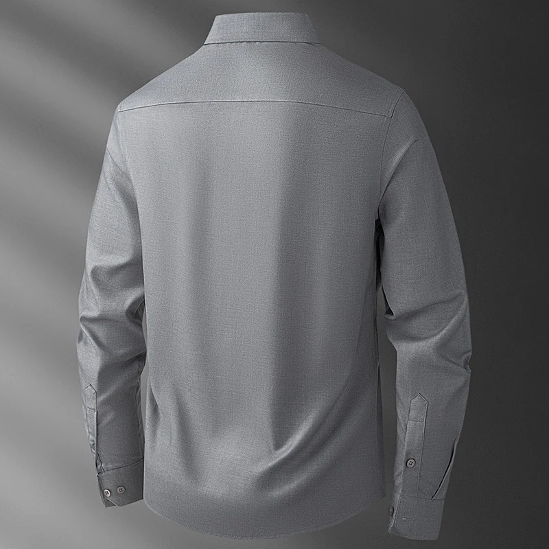 New High-End Fashionable Long-Sleeved Shirt for Men, Slim Fit, Autumn, No-Iron, Anti-Wrinkle, Formal Wear, Solid Color Casual Shirt