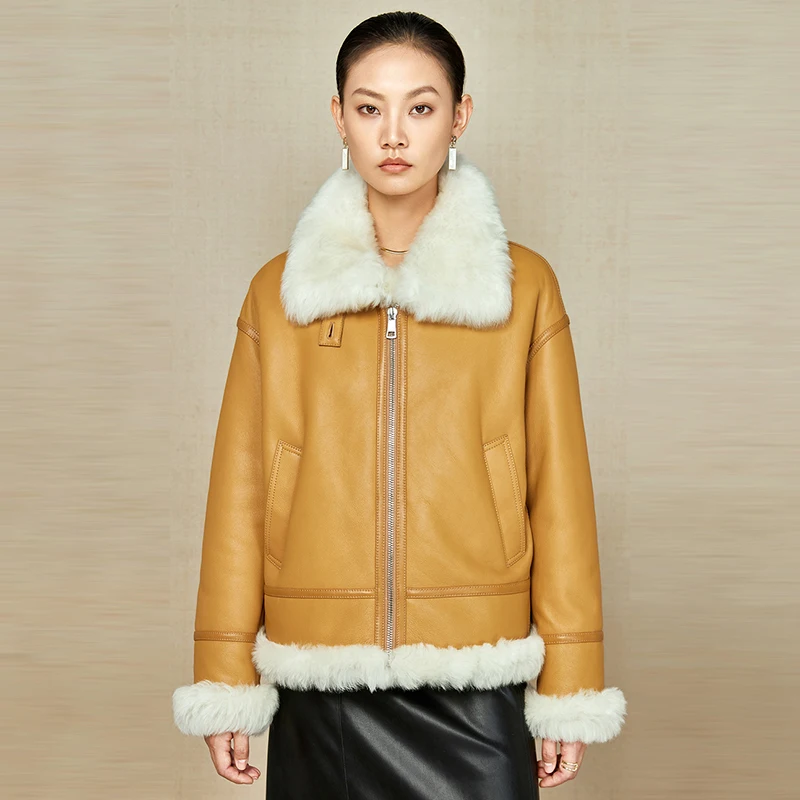 

Real Fur Genuine Leather Winter Motorcycle Jacket Women 2024 New High-end Classic Simple Luxury Tuscan Fur Sheep Coats