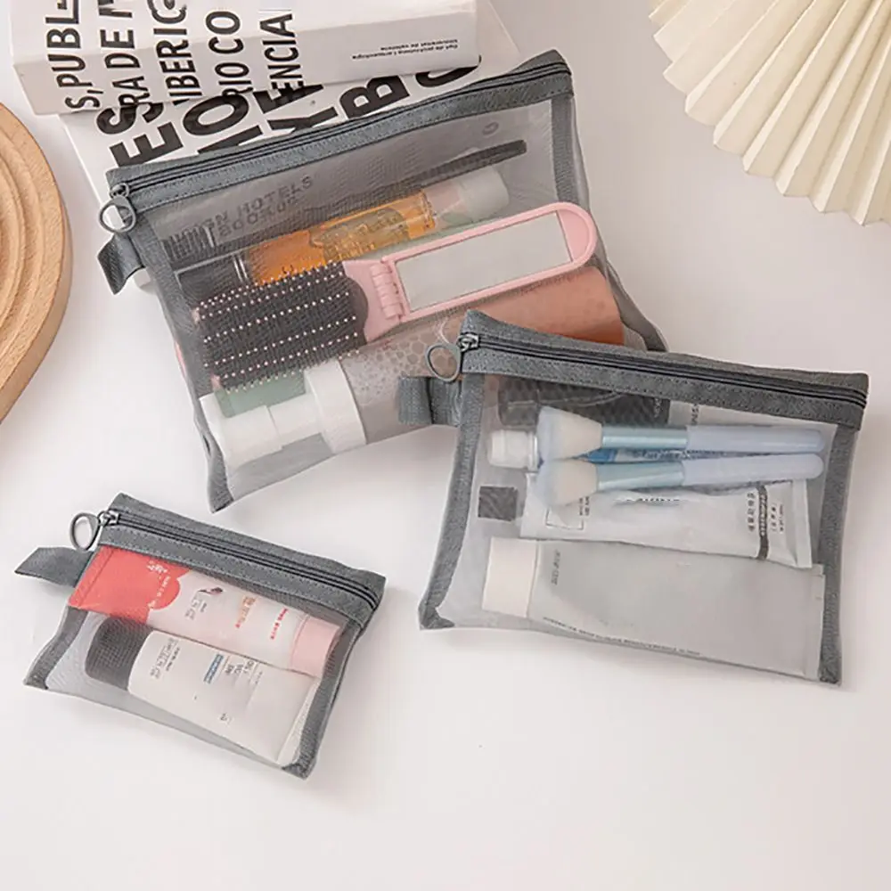 Transparent Mesh Makeup Case Organizer Storage Pouch Casual Zipper Toiletry Wash Bags Make Up Women Travel Cosmetic Bag