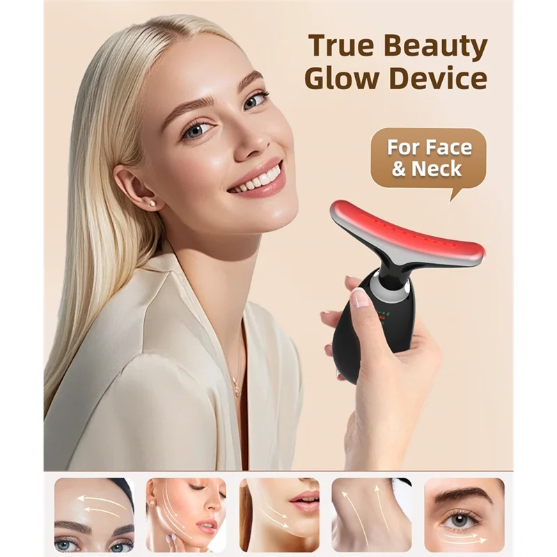 อุปกรณ์นวดหน้าด้วยแสงสีแดงสำหรับใบหน้าและลำคอ, เครื่องมือดูแลผิวแบบพกพา 7 สี ช่วยฟื้นฟูผิว