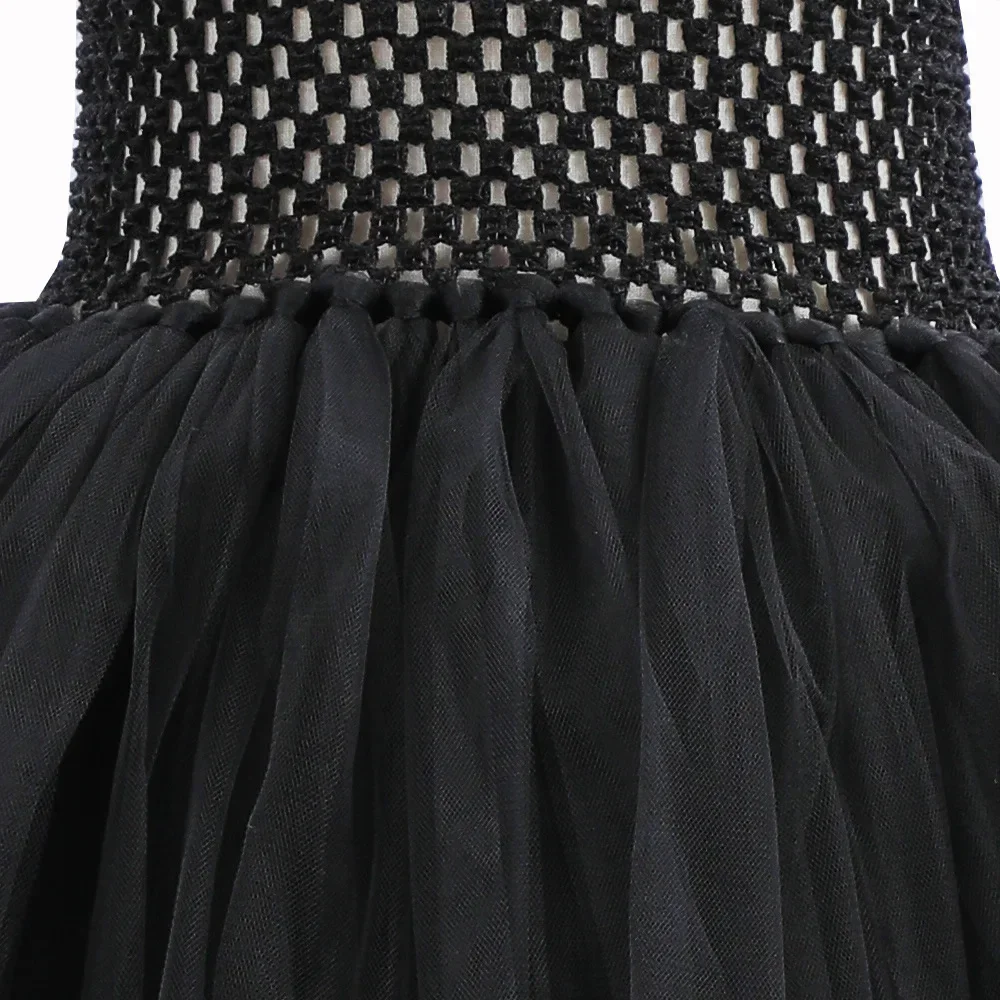Mädchen Cosplay Kostüm Kleid Kinder Böse Königin Rollenspiel Outfit Schwarzes Federflügel Netz-Tutu-Kleid für Halloween Karneval – Detail 10