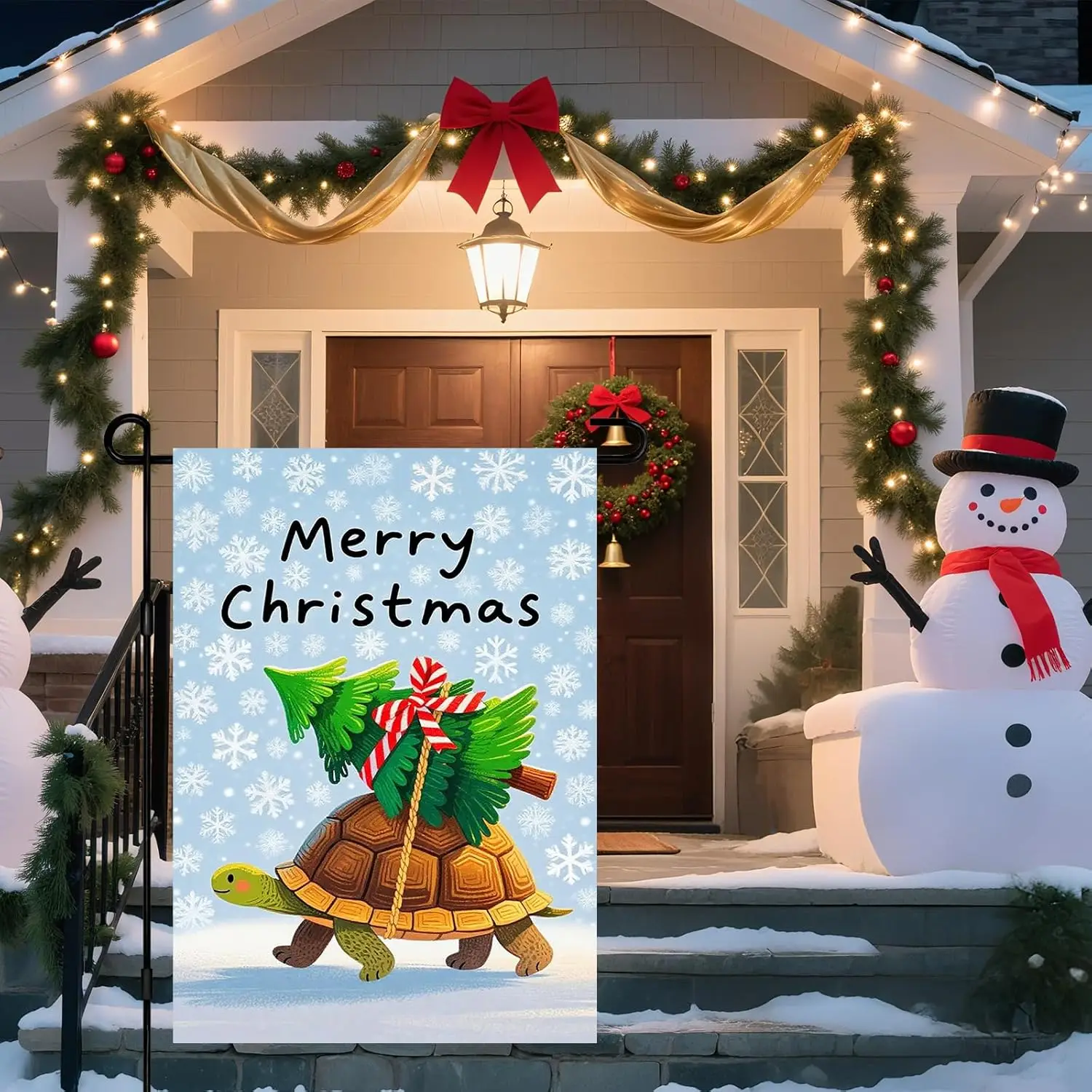 IVN Winter Garden Flag 12x18 Inch Christmas Tortoise Christmas Tree Flag Double Sided Outdoor Yard Banner for Porch Lawn Pat yyi