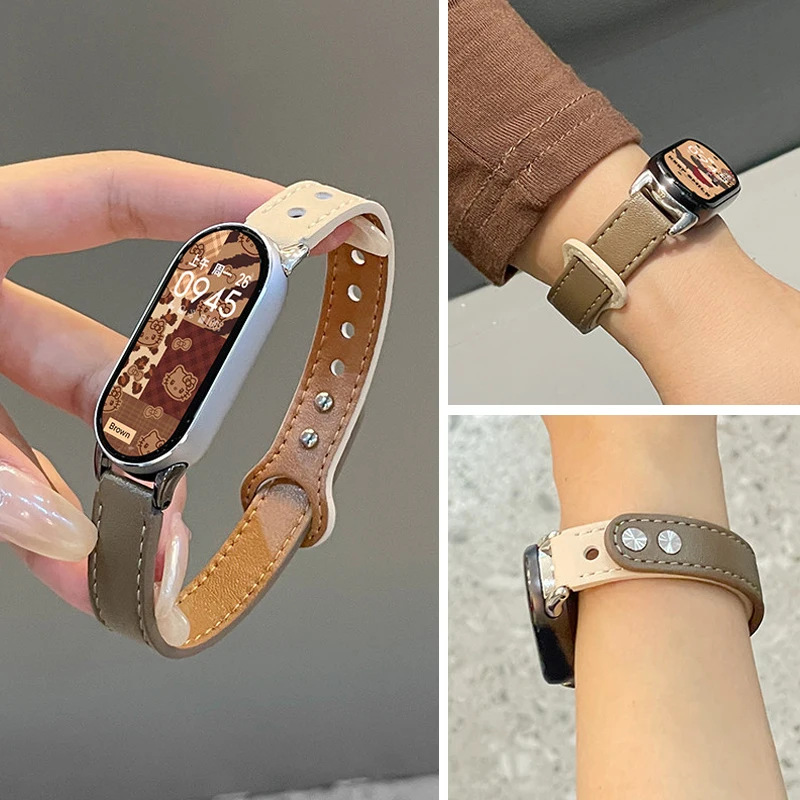 Atmungsaktives Lederarmband für Xiaomi Mi Band 10 9 8 NFC Uhrenarmbänder Zubehör Elegantes Armband Correa Xiaomi Smart Band 8 9 10