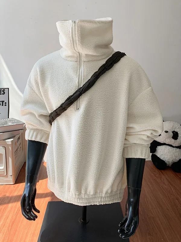 

White Stand Collar f Zipper Fce Sweatirt Men's Sle Autumn Winter Korean Simple Warmth Outerwear Lazy Cotton Jaet