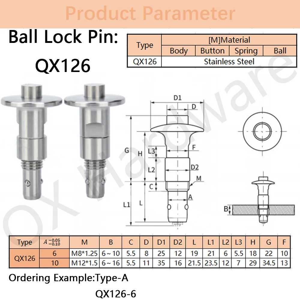 MJ126 RVS Quick Release Pin Bevestiging Ball Lock Pin Bevestigingspin voor Boot Dek Scharnier