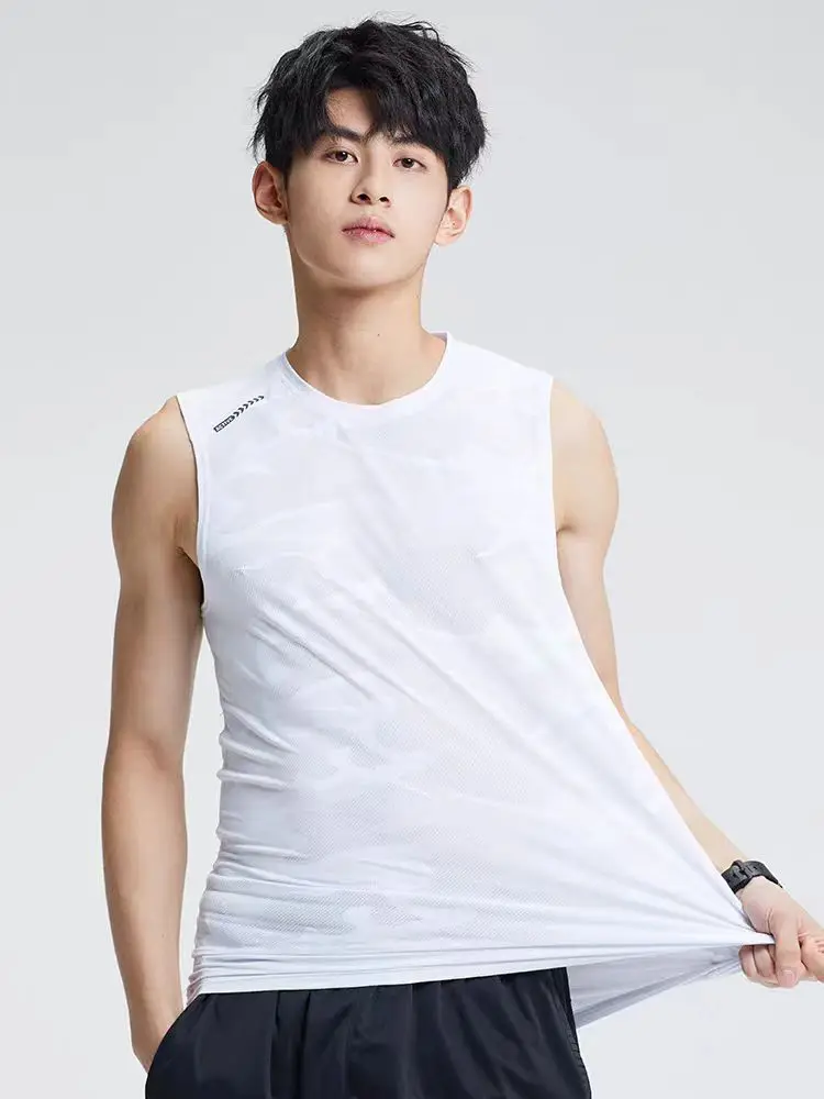 

Летняя круглая футболка из ледяного шелка Ne, мужская футболка из Гонконга, универсальный свободный повседневный цветной спортивный жилет, модный топ