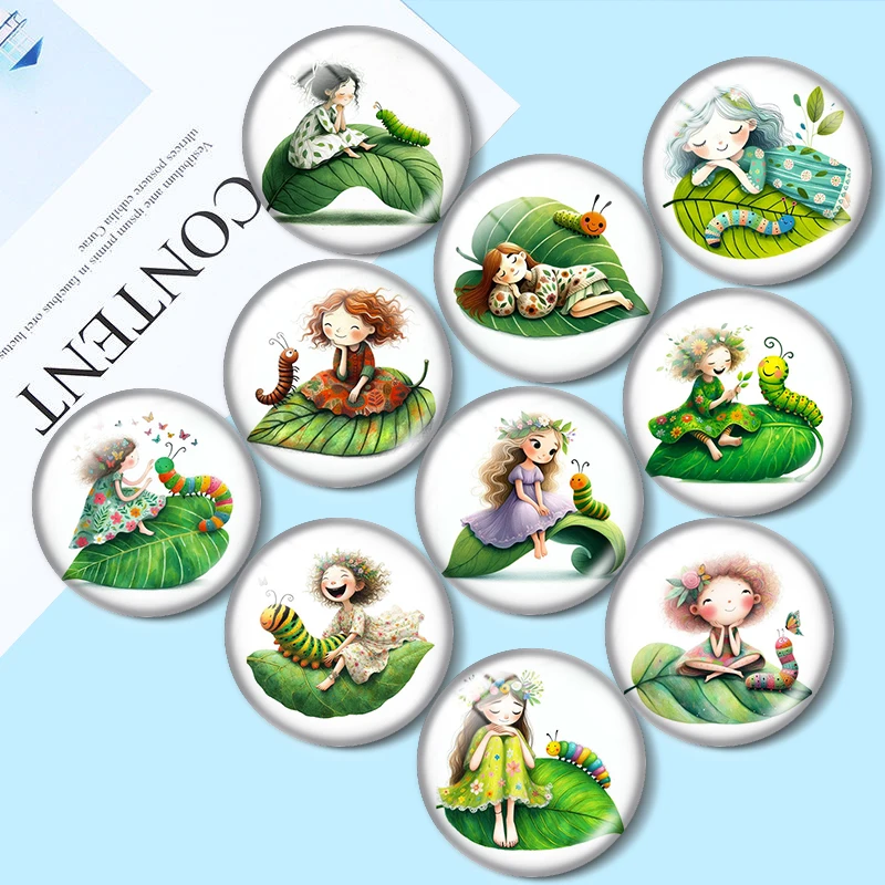

Fantasy quirky girl 12mm/14mm/16mm/18mm/20mm/25mm Round Photo glass cabochon demo flat back Making findings