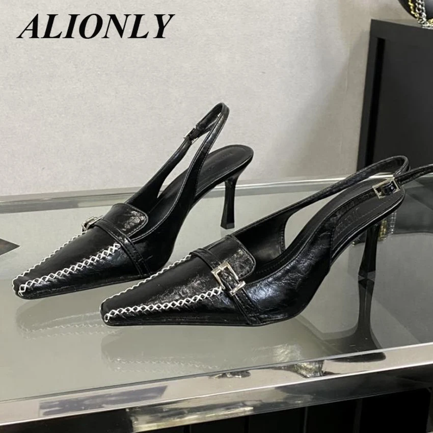 

Alionly 2025 Summer New Fashion Narrow Band Open Toe Sandals Thin Low Heel Women Party Shoes Zapatos De Mujer