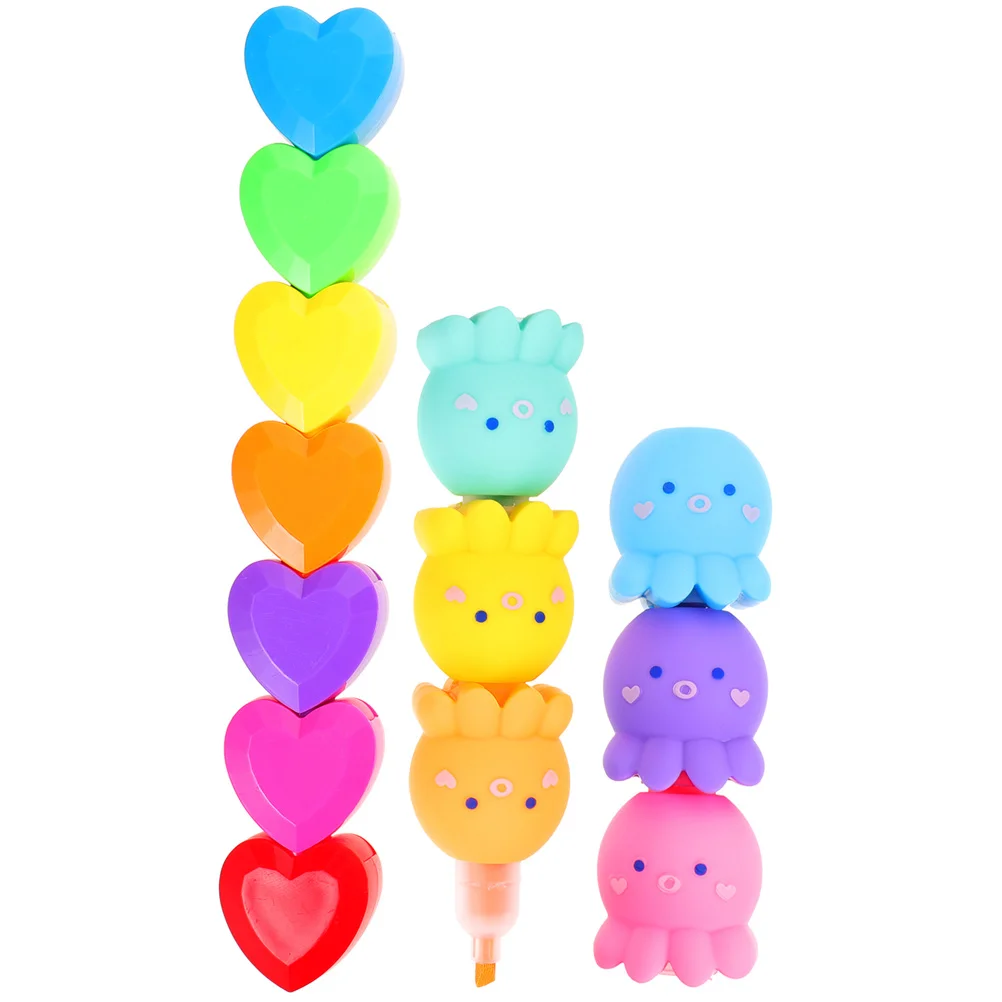 2 Pcs Octopus Highlighter Students Painting Pen Highlighters Marker Plastic Aesthetic