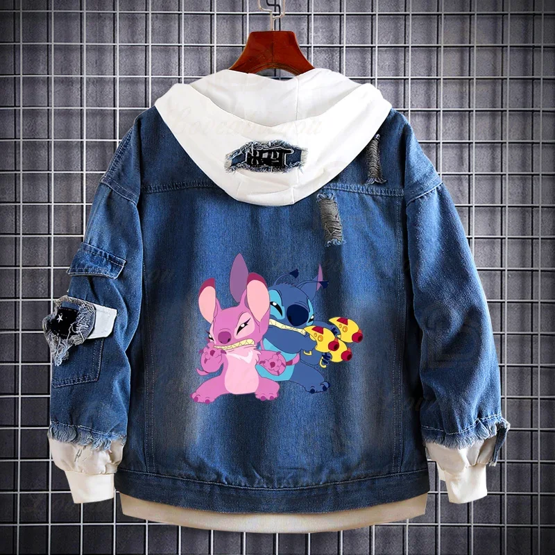 New Creative Anime Dis Denim Jacket Men Women Harajuku Deep Blue Jacket Stitching Hoodie Boys Girls Streetwear Jackets