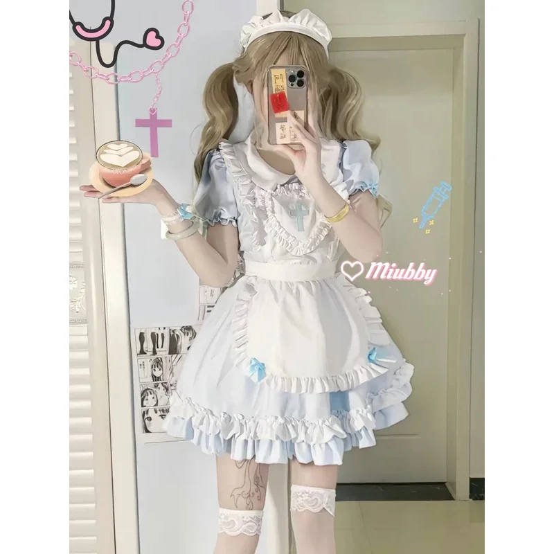 Robe de femme de chambre douce japonaise, jupe Lolita, capsule Halloween, bleu clair, rose, jolie fille