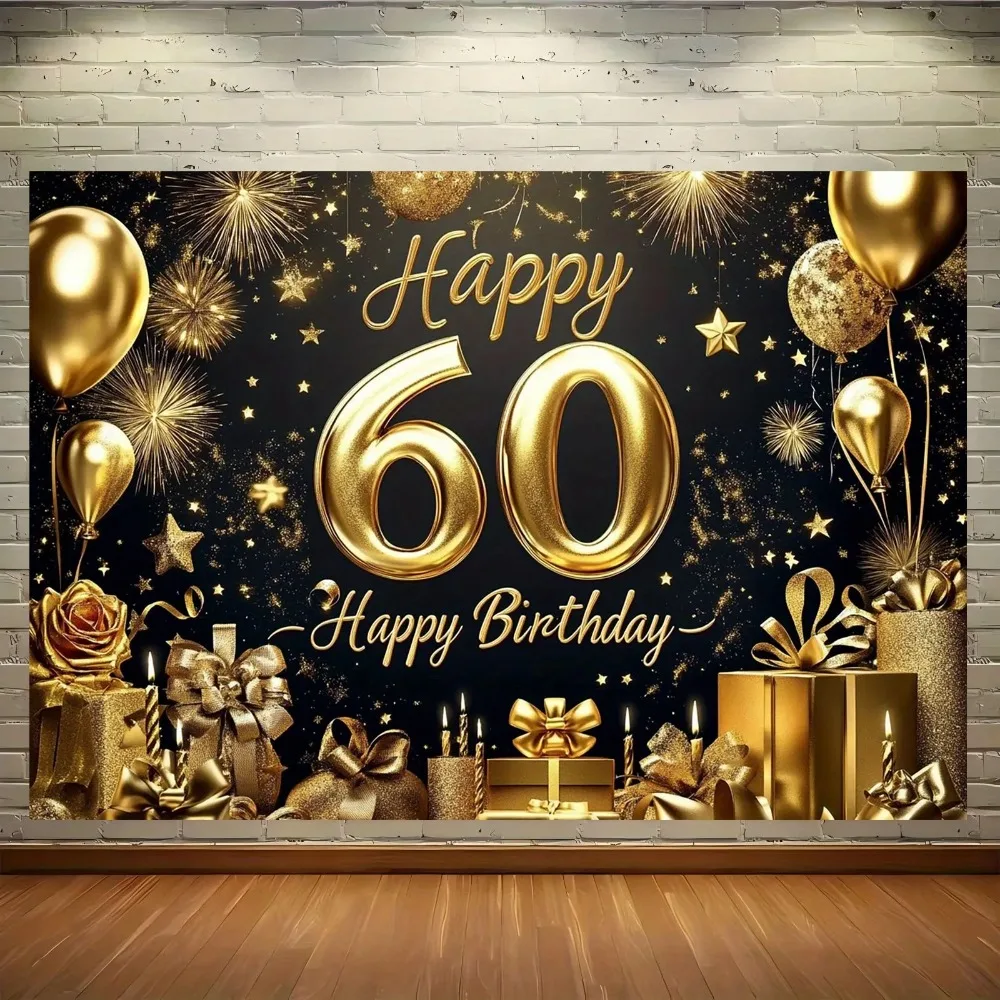 Eleganter Hintergrund für ein Banner zum 60. Geburtstag in Schwarz und Gold, glitzernder Sternballon als Geschenk, Fotografie-Hintergrund für Geburtstagsdekoration – Detail 1