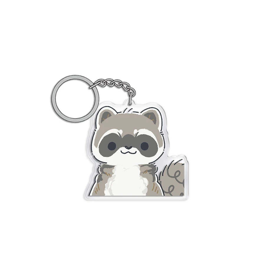 1PC Cute Raccoon Keychain Ring Cartoon Double Sided Transparent Acrylic Key Chain Animal Jewelry Accessory Gift for Women Men