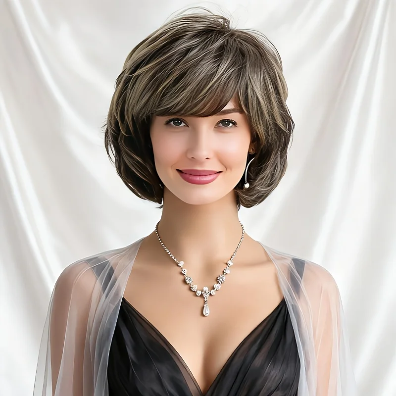 

Новый модный женский короткий парик из синтетических волос, 11,8 дюймов, натуральные кудри, каштановый цвет, термостойкий, с сеткой-розой