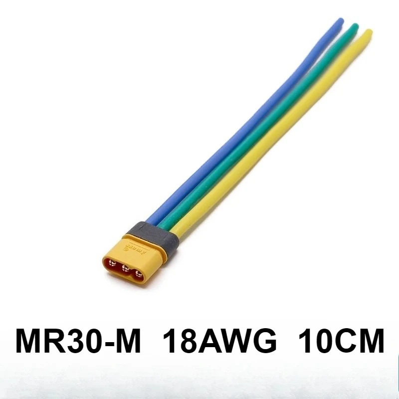 1PCS MR30-M/F 3-Core 18AMG Plug Socket Sheathed Solder Type Connector for RC Drone Racing Battery Power Sizes 10, 20, 30CM