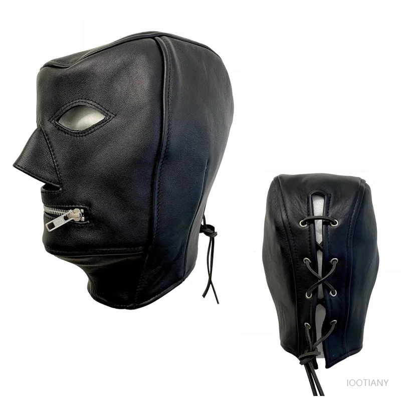 

Full-cover Three-dimensional Head Cover Pu Adjustable Lace Exposed Mouth Mask Leather Full-cover Role-playing Adult Game Props