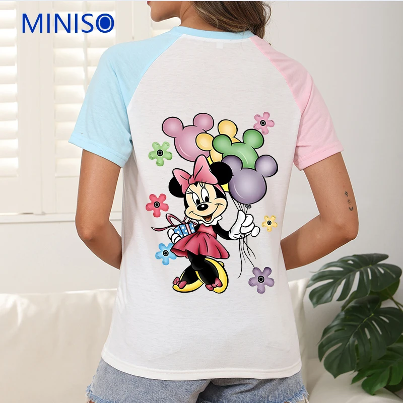 

Новая женская одежда с героями мультфильмов, футболка с круглым вырезом на заказ, футболка с коротким рукавом, брендовая одежда с Микки Диснеем, женское летнее платье большого размера